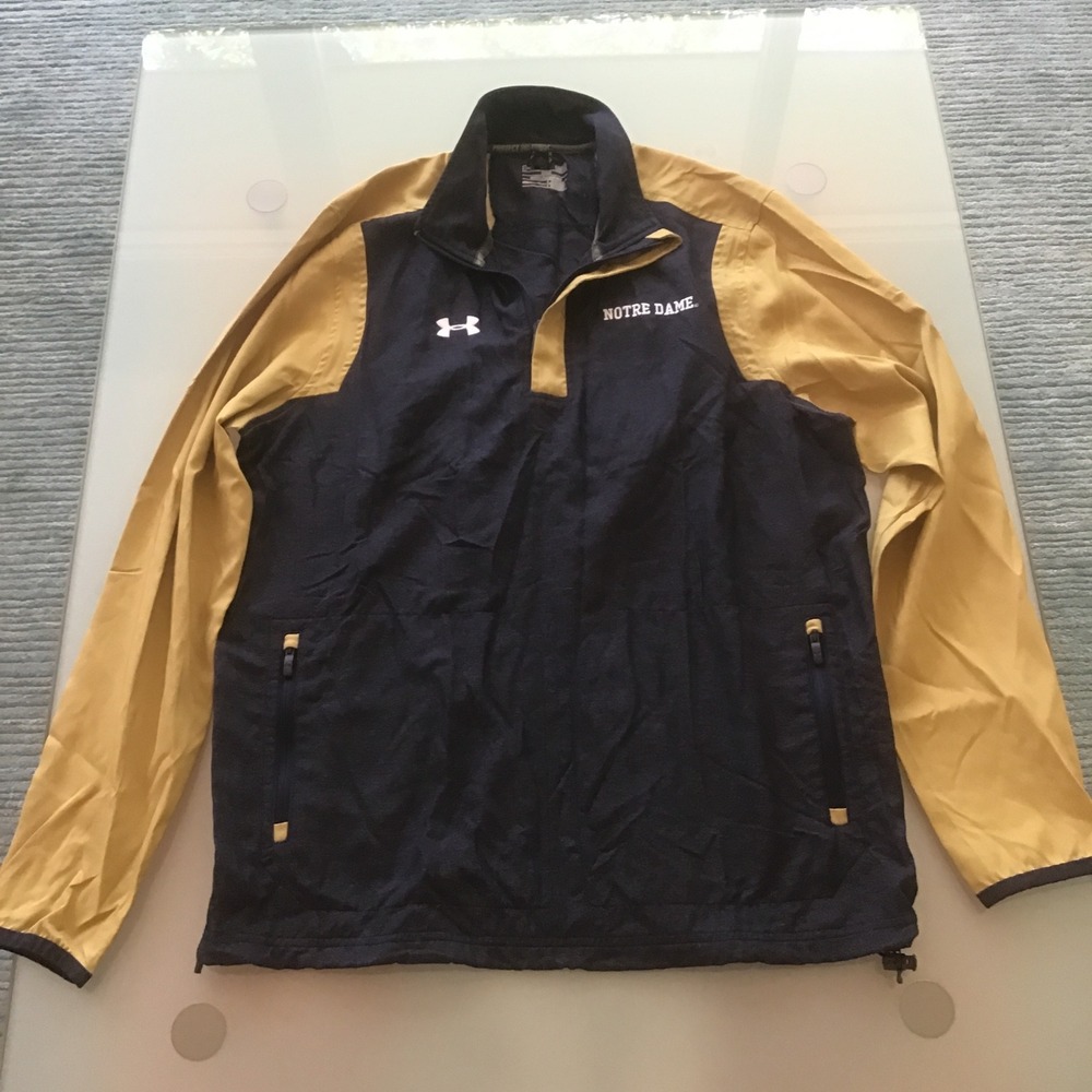 Under Armour Notre Dame Fighting Irish Quarter Zip Pullover Jacket Navy Gold L